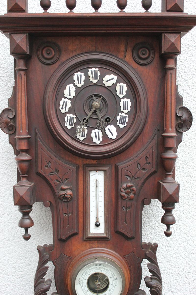 Wanduhr Regulator mit Thermometer + Barometer, um 1890 eBay
